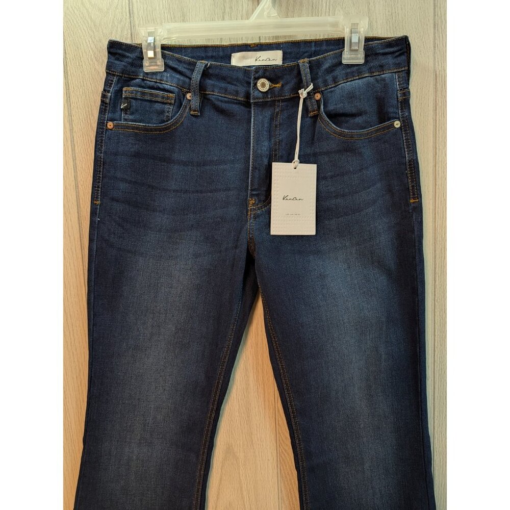 Kancan Jeans Womens 30 Blue Flared Mid Rise Dark Wash Denim 5 Pocket Jeans New - Picture 2 of 12